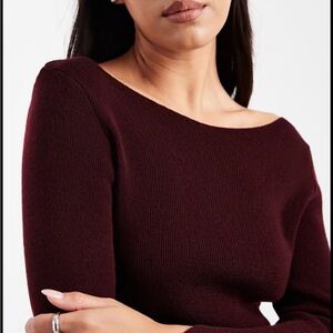 H&M Scoop-Neck Ribbed Sweater in Burgundy